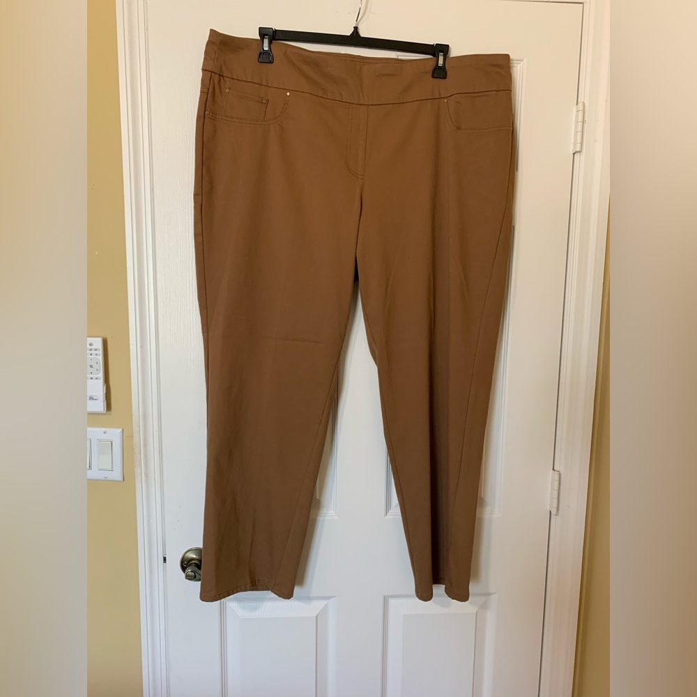 NWT Ruby‎ Rd. Women Classic Stretch Twill Pants Warm Caramel Brown Plus Size 22W